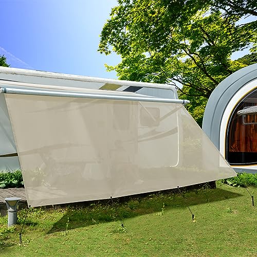 Dulepax Wohnmobil View Blocker Sonnenschutz, universeller RV Markisen Sichtschutz Vorderwand Bildschirm,mit kompletten Kit,2,46 m x 4，35 m,Beige von Dulepax
