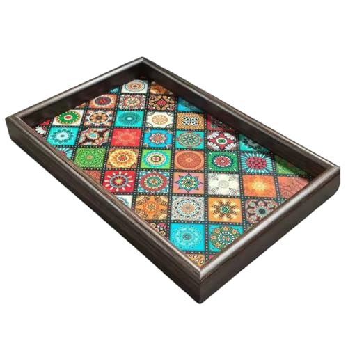 Boho Acryl Serviertablett - Rechteckiges Tablett für Ottomane Couchtisch, Dekorative Tee Serviertabletts für Wohnzimmer, leicht zu reinigende Lebensmitteltabletts von Duludu