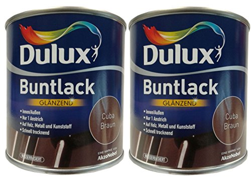 2 x 500 ml Dulux Buntlack Glänzend innen/außen 1 L Farbwahl, Farbe:Cuba Braun von Dulux