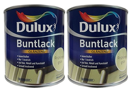 2 x 500 ml Dulux Buntlack Glänzend innen/außen 1 L Farbwahl, Farbe:Frühlingsgrün von Dulux