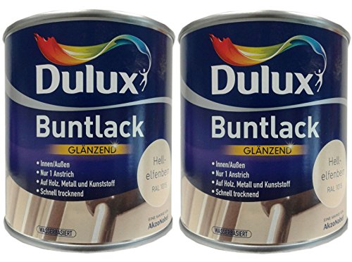 2 x 500 ml Dulux Buntlack Glänzend innen/außen 1 L Farbwahl, Farbe:Hellelfenbein RAL 1015 von Dulux
