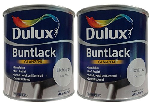 2 x 500 ml Dulux Buntlack Glänzend innen/außen 1 L Farbwahl, Farbe:Ral 7035 Lichtgrau von Dulux