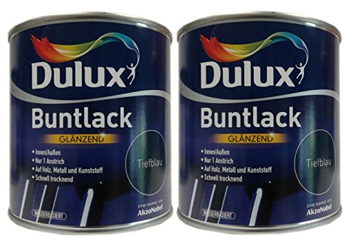 2 x 500 ml Dulux Buntlack Glänzend innen/außen 1 L Farbwahl, Farbe:Tiefblau von Dulux