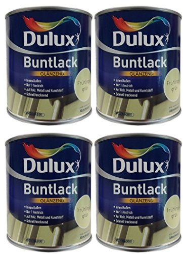 4 x 250ml Dulux Buntlack Glänzend für innen/außen 1 L Farbwahl, Farbe:Frühlingsgrün von Dulux