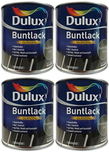 4 x 250ml Dulux Buntlack Glänzend für innen/außen 1 L Farbwahl, Farbe:Mediterranes Grün von Dulux