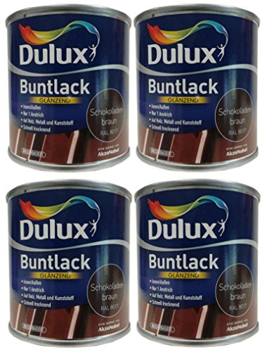 4 x 250ml Dulux Buntlack Glänzend für innen/außen 1 L Farbwahl, Farbe:Schokoladenbraun Ral 8017 von Dulux