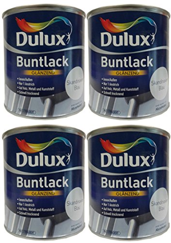 4 x 250ml Dulux Buntlack Glänzend für innen/außen 1 L Farbwahl, Farbe:Skandinavien Blau von Dulux