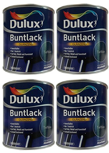 4 x 250ml Dulux Buntlack Glänzend für innen/außen 1 L Farbwahl, Farbe:Tiefblau von Dulux