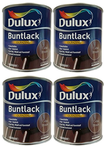 4 x 250ml Dulux Buntlack Glänzend für innen/außen 1 L Farbwahl, Farbe:Cuba Braun von Dulux