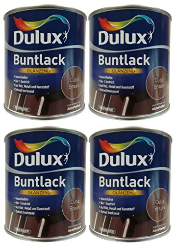 4 x 250ml Dulux Buntlack Glänzend für innen/außen 1 L Farbwahl, Farbe:Cuba Braun von Dulux