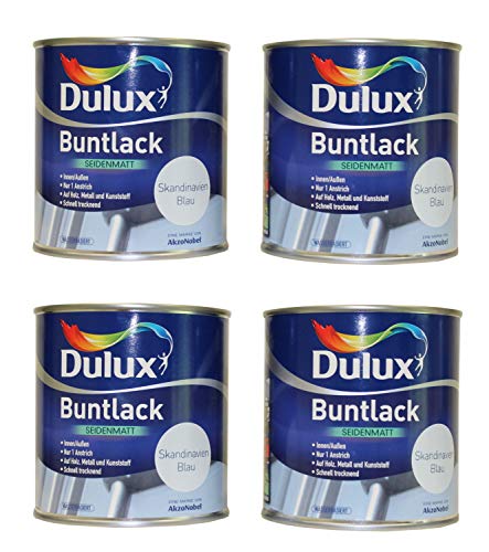 4 x 250ml Dulux Buntlack Seidenmatt innen/außen 1 L Farbwahl, Farbe:Skandinavien Blau von Dulux