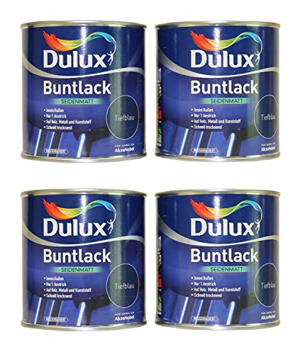 4 x 250ml Dulux Buntlack Seidenmatt innen/außen 1 L Farbwahl, Farbe:Tiefblau von Dulux