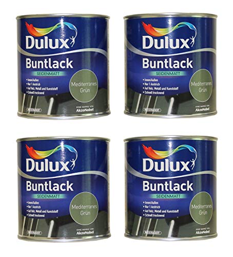 4 x 250ml Dulux Buntlack Seidenmatt innen/außen 1 L Farbwahl, Farbe:Mediterranes Grün von Dulux