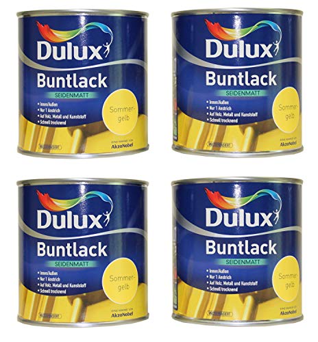 4 x 250ml Dulux Buntlack Seidenmatt innen/außen 1 L Farbwahl, Farbe:Sommergelb von Dulux