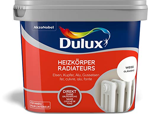 Dulux Fresh Up Farbe für Heizkörper, Heizung, 750ml, WEISS, glänzend | ohne Grundierung, Hitzebeständig bis 120°C, erhältlich in 5 weiteren Farben von Dulux