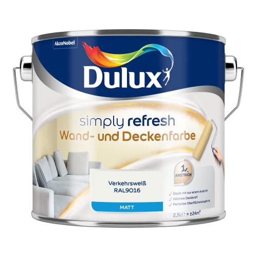 Dulux Simply Refresh Wand- und Deckenfarbe Verkehrsweiss RAL9016 2,5l von Dulux