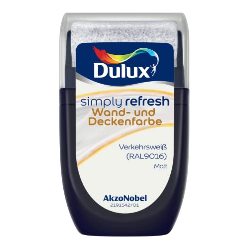 Dulux Simply Refresh, Wand- und Deckenfarbe, Verkehrsweiß RAL9016, Tester 30ml von Dulux