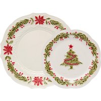 Ess-Set Aus Steingut Mit Weihnachtsbaum-Motiv. Handgefertigt in Portugal. 2 Stück - Servierteller 27 cm, Kuchenteller 21 cm. Weihnachtsgeschirr von DumVanoc