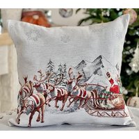 Gobelin Weihnachten Kissenhülle "Weihnachtsmann Im Schlitten" 45 X cm 18 In. Dekorative Winter Kissenhülle. Weihnachtsferien Geschenk von DumVanoc