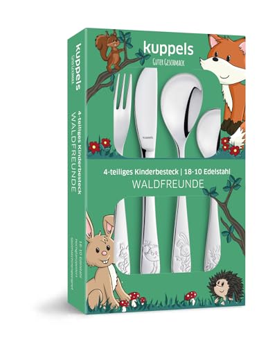 Kinderbesteck Set 4-teilig mit Motiv - personalisiertes Kinderbesteck – Namensgravur auf Messer, Gabel, Löffel & Kaffeelöffel – individuelles Geschenk zur Geburt, Taufe, Geburtstag (WALDFREUNDE) von Dumanu