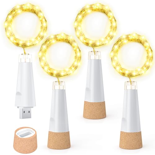 Dumcuw Flaschenlichter mit Korken, USB wiederaufladbares Weinflaschenlicht, batteriebetriebene Gläser, Lichterkette, 2025 verbesserte Lichterkette für Weihnachtsdekorationen von Dumcuw