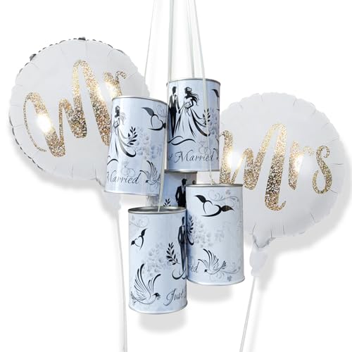 Dumeher Dosenwerfen Blechdosen Set 5-tlg Autoschmuck Hochzeitsdosen am Auto 12x7.5cm mit Mr&Mrs-Luftballons Weiss für Auto Hochzeit Deko Hochzeitsbräuche Hochzeitsinspiration Dumeher Dosenwerfen Blechdosen Set 5-tlg Autoschmuck Hochzeitsdosen am Auto 12x7.5cm mit Mr&Mrs-Luftballons Weiss für Auto Hochzeit Deko Hochzeitsbräuche Hochzeitsinspiration von Dumeher