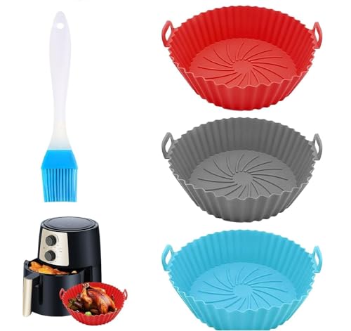 3-teilige Silikonform für Heißluftfritteuse, Wiederverwendbare Air Fryer Silikon Pot Liners, Umweltfreundlich und Langlebig, Perfekt für Fettarme und Gesunde Zubereitung von Dumhuts