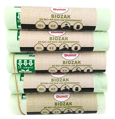 Dumil Biologische Abfall Tüten aus Maisstärke für kompostierbare Abfälle I 120 St Bio Abfallbeutel 20l 45 x 45 cm von Dumil