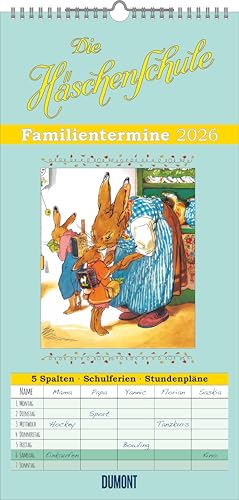 Familienplaner Häschenschule 2026 - Familien-Timer 22x45 cm - mit Ferienterminen - 5 Spalten - Wand-Planer von DUMONT