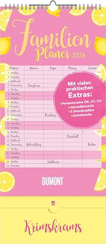 DUMONT - Familienplaner Krimskrams mit Tasche - 4 Spaltnen 2026 – Familienkalender 22x49 cm – Wandkalender, Ferienübersicht, Stundenplänen & Einstecktasche von DUMONT