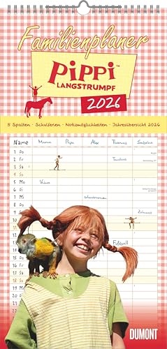 Familienplaner Pippi Langstrumpf 2026 - Familien-Timer 22x45 cm - mit Ferienterminen - 5 Spalten von Dumont