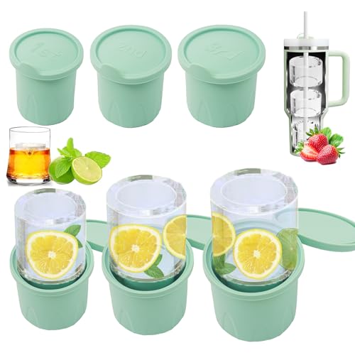 Eiswürfelform Silikon für Stanley Cup，3 Stück Ice Cube Tray mit Deckel für für Stanley Thermobecher，Eiswürfelschale für Kaffee Cocktails Whisky Getränken (Grün) von Dumwis