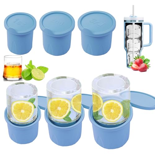 Eiswürfelform Silikon für Stanley Cup，3 Stück Ice Cube Tray mit Deckel für für Stanley Thermobecher，Eiswürfelschale für Kaffee Cocktails Whisky Getränken (blue) von Dumwis