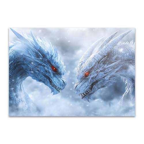 DunPei Art Wandbild Abstraktes Design Zwei Drachen Bilder für die Wand Schlafzimmer Deko Canvas Painting Wanddekoration Wohnzimmer Abstrakt(Weiß)-30x45cm Ungerahmt von DunPei