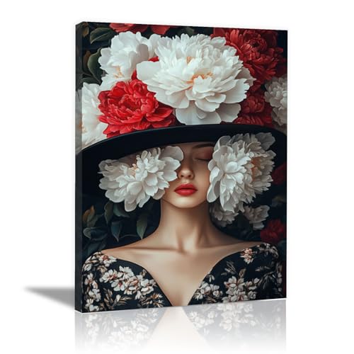 DunPei Glamouröse Dame, Leinwandbild Schöne Frau Frauenkörper, abstrakte Kunst, Bibliotheksdeko für Wohnzimmer, Schlafzimmer, Badezimmer, Zuhause(Rot)-70x100cm Gerahmt von DunPei