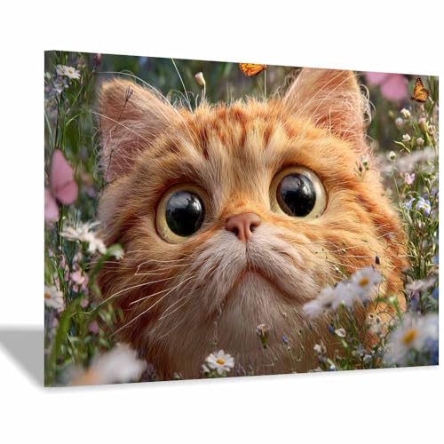 DunPei Leinwandbild Vintage Style Kunstdruck Die weiche Katze Perfekte Dekoration für Wohnzimmer Schlafzimmer Bad Küche Büro(Braun01)-60x90cm Gerahmt von DunPei