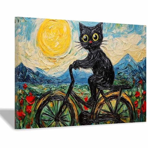 DunPei Leinwandbild Vintage Style Kunstdruck Die weiche Katze Perfekte Dekoration für Wohnzimmer Schlafzimmer Bad Küche Büro(schwarz155)-70x100cm Gerahmt von DunPei