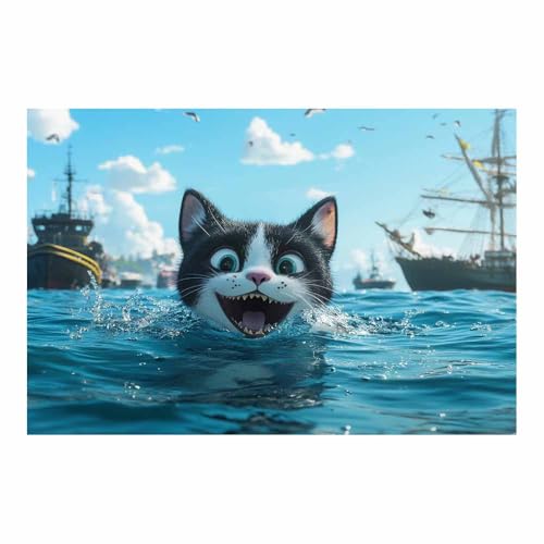 DunPei Leinwandbild Vintage Style Kunstdruck Eine intime Katze Perfekte Dekoration für Wohnzimmer Schlafzimmer Bad Küche Büro(Blau141)-60x90cm Ungerahmt von DunPei