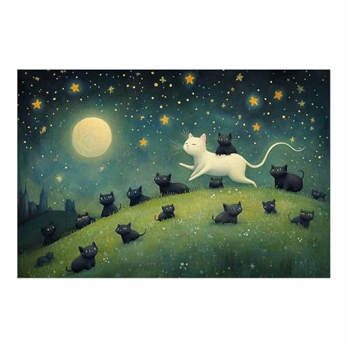 DunPei Leinwandbild Vintage Style Kunstdruck Flexible Katzen Perfekte Dekoration für Wohnzimmer Schlafzimmer Bad Küche Büro(Grün43)-70x100cm Ungerahmt von DunPei