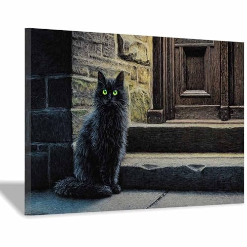 DunPei Leinwandbild Vintage Style Kunstdruck Glatte Katze Perfekte Dekoration für Wohnzimmer Schlafzimmer Bad Küche Büro(Grau36)-50x70cm Gerahmt von DunPei