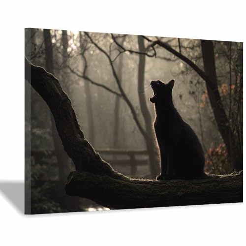 DunPei Leinwandbild Vintage Style Kunstdruck Schnelle Katze Perfekte Dekoration für Wohnzimmer Schlafzimmer Bad Küche Büro(Grau22)-60x90cm Gerahmt von DunPei