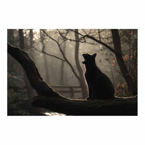 DunPei Leinwandbild Vintage Style Kunstdruck Schnelle Katze Perfekte Dekoration für Wohnzimmer Schlafzimmer Bad Küche Büro(Grau22)-70x100cm Ungerahmt von DunPei
