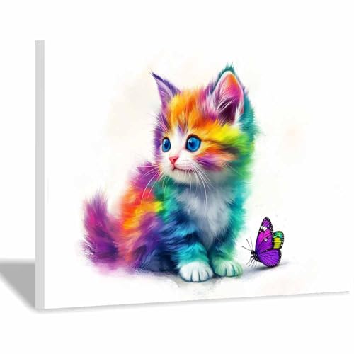 DunPei Leinwandbild Vintage Style Kunstdruck Schnelle Katze Perfekte Dekoration für Wohnzimmer Schlafzimmer Bad Küche Büro(Mehrfarbige57)-50x70cm Gerahmt von DunPei