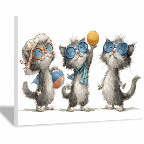 DunPei Leinwandbild Vintage Style Kunstdruck Schnelle Katze Perfekte Dekoration für Wohnzimmer Schlafzimmer Bad Küche Büro(Weiß134)-70x100cm Gerahmt von DunPei