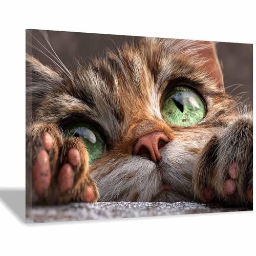 DunPei Leinwandbild Vintage Style Kunstdruck Schöne Katze Perfekte Dekoration für Wohnzimmer Schlafzimmer Bad Küche Büro(Braun50)-70x100cm Gerahmt von DunPei