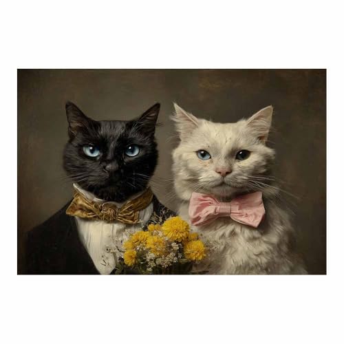 DunPei Leinwandbild Vintage Style Kunstdruck Schöne Katze Perfekte Dekoration für Wohnzimmer Schlafzimmer Bad Küche Büro(schwarz127)-60x90cm Ungerahmt von DunPei