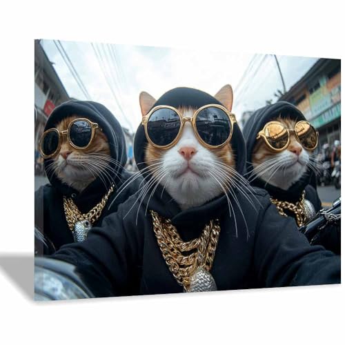 DunPei Leinwandbild Vintage Style Kunstdruck Süße Katze Perfekte Dekoration für Wohnzimmer Schlafzimmer Bad Küche Büro(schwarz162)-30x45cm Gerahmt von DunPei