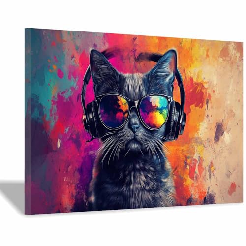 DunPei Leinwandbild Vintage Style Kunstdruck faule Katze Perfekte Dekoration für Wohnzimmer Schlafzimmer Bad Küche Büro(Mehrfarbige169)-70x100cm Gerahmt von DunPei