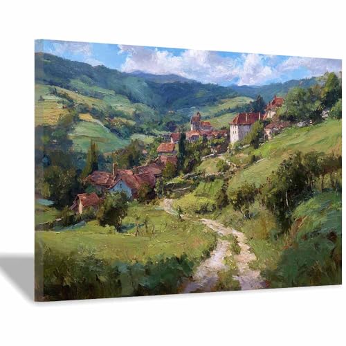 DunPei Pastorales Leinwand Bilder, Bauernhaus Wandbilder Wohnzimmer Kunstdruck, Schlafzimmer Gemälde Desktop Badezimmer Büro Zimmer Esszimmer(Grün137)-30x45cm Gerahmt von DunPei