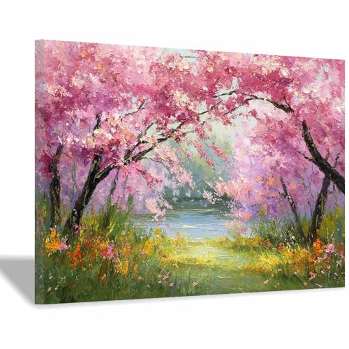 DunPei Pastorales Leinwand Bilder, Bauernhaus Wandbilder Wohnzimmer Kunstdruck, Schlafzimmer Gemälde Desktop Badezimmer Büro Zimmer Esszimmer(Rosa21)-80x120cm Gerahmt von DunPei